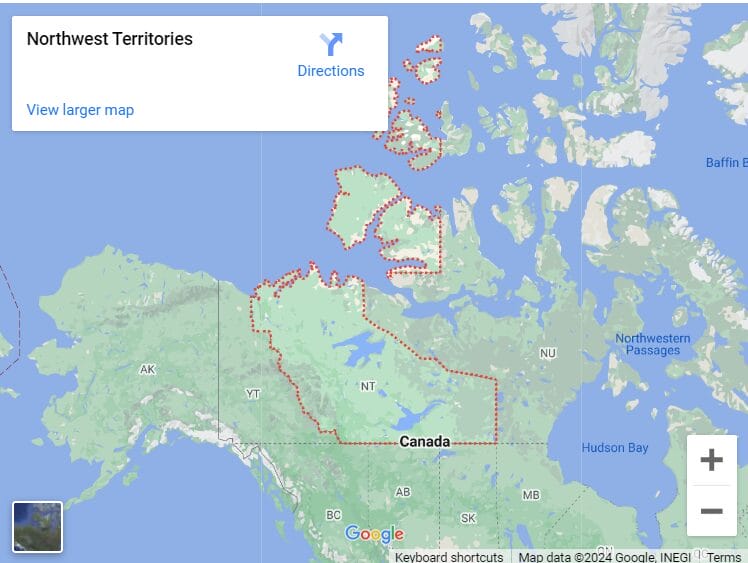 Bản đồ vùng lãnh thổ Tây Bắc Canada