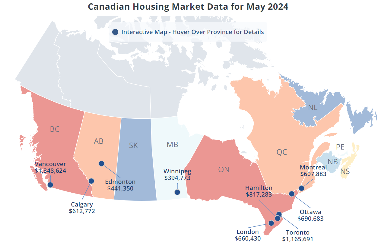 Bản đồ giá nhà trung bình ở các tỉnh bang tại Canada