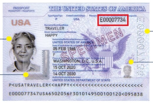 Passport Number là số nằm trong khung màu đỏ ở trên phía bên phải