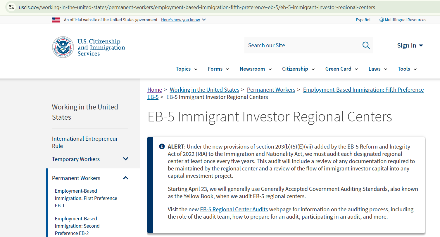 Website USCIS là một trong những kênh thông tin đáng tinh cậy để kiểm tra Trung tâm Vùng EB-5