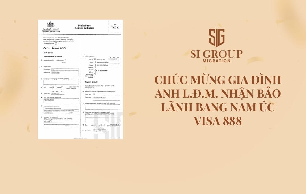 Chúc mừng gia đình anh L.Đ.M nhận bảo lãnh bang Nam Úc