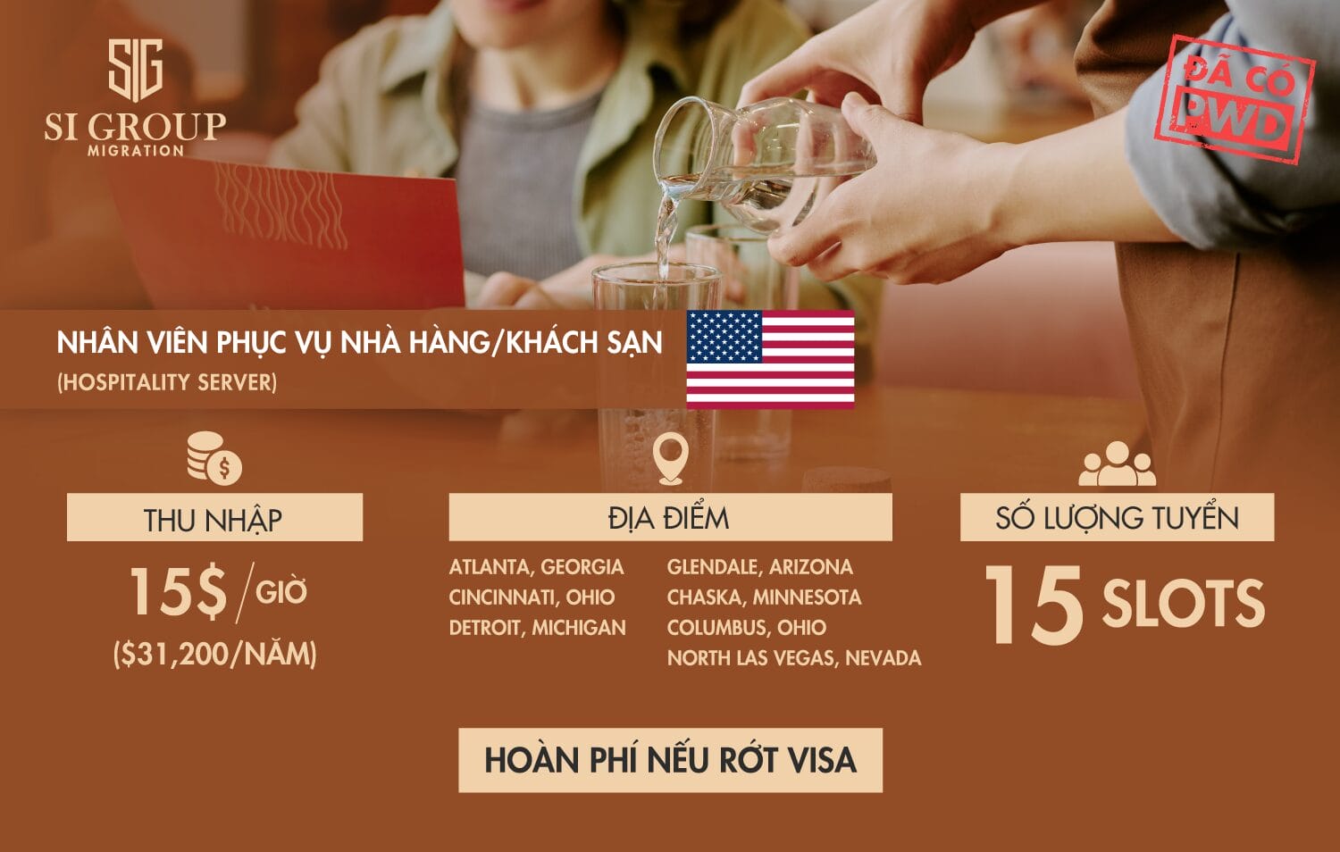 Nhân viên phục vụ nhà hàng/khách sạn (Hospitality Server) – Định cư Mỹ