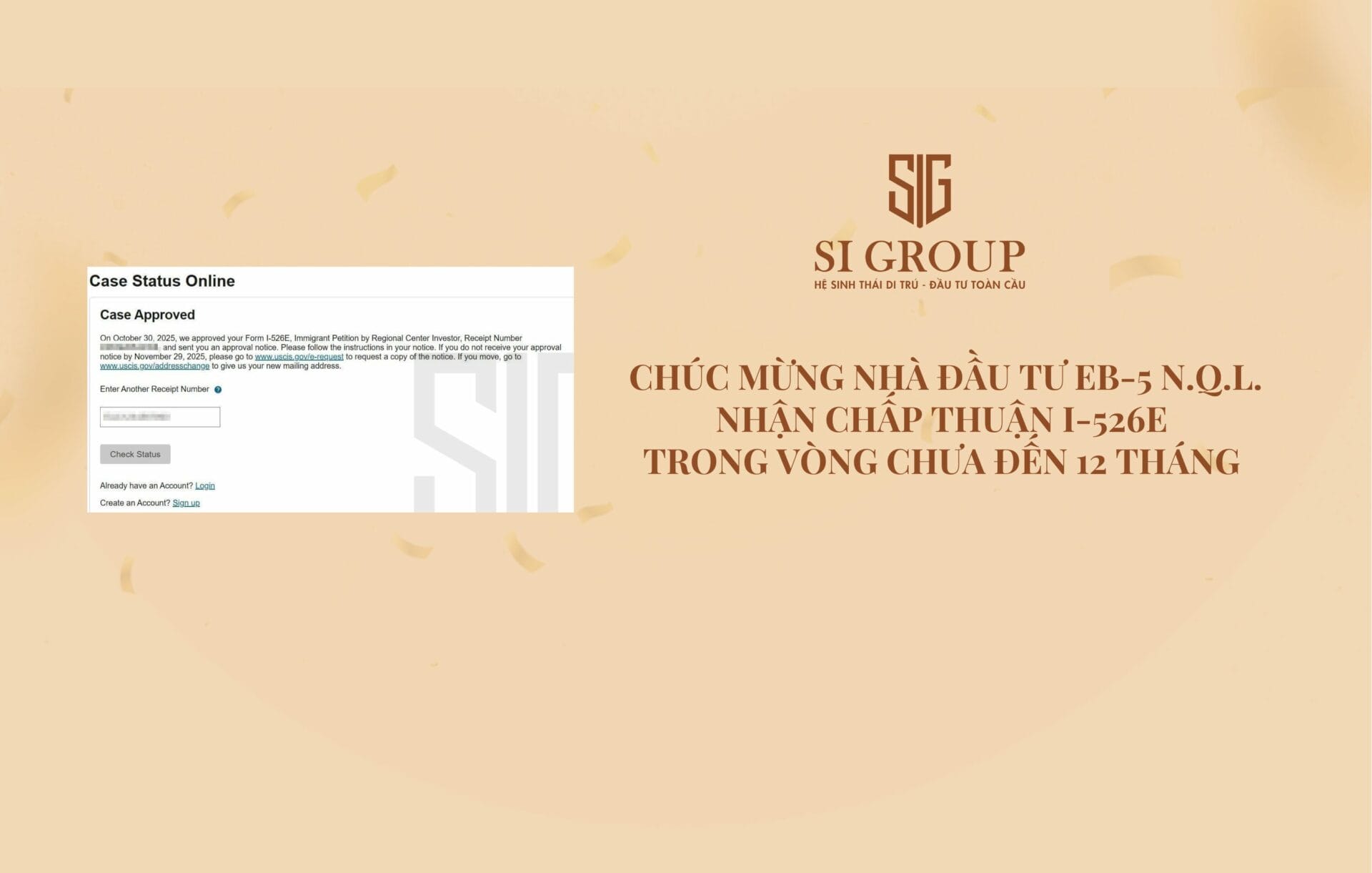 Chúc mừng nhà đầu tư EB-5 N.Q.L. được chấp thuận I-526E