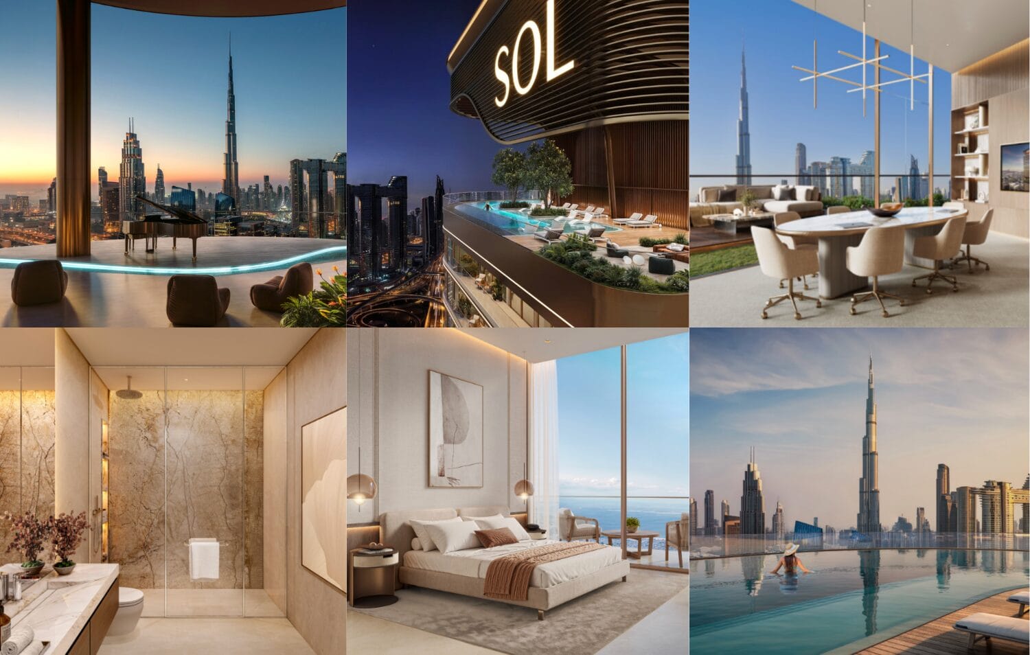 SOL Luxe – tòa tháp 63 tầng tại Sheikh Zayed Road với căn hộ cao cấp view Burj Khalifa, thiết kế Zen đương đại và tiện ích hạng sang, đủ điều kiện Golden Visa UAE, phù hợp nhà đầu tư tìm bất động sản trung tâm Dubai.
