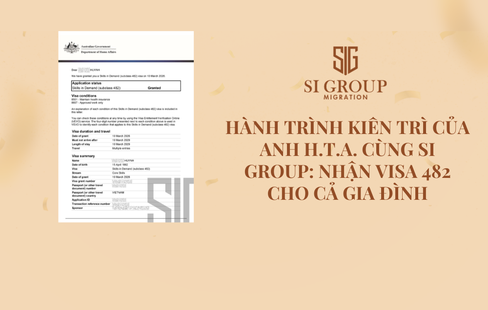 Nhận visa 482 cho cả gia đình chỉ sau 6 ngày kể từ khi Nomination được phê duyệt: Hành trình kiên trì của anh H.T.A. cùng SI Group