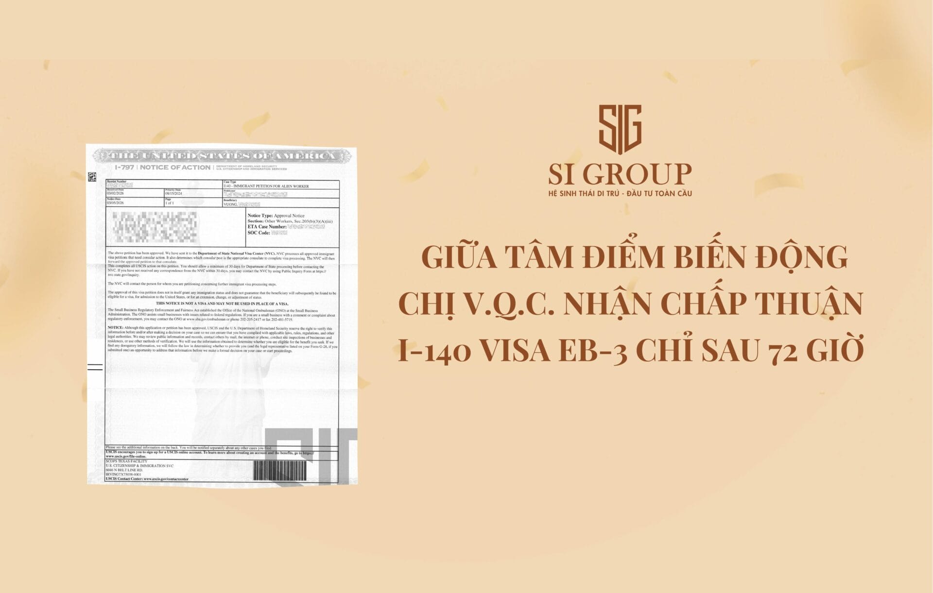 Giữa tâm điểm biến động, chị V.Q.C. nhận chấp thuận I-140 Visa EB-3 chỉ sau 72 giờ